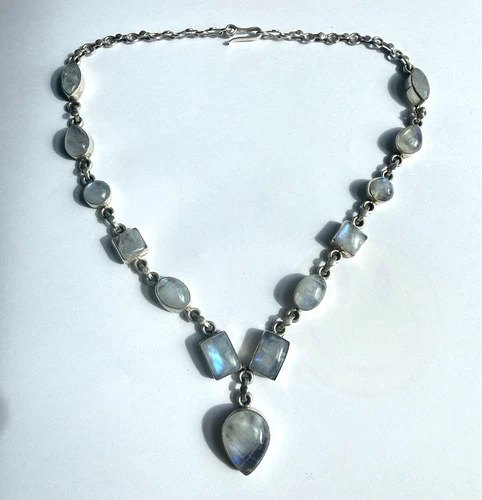 STERLING SILVER BLUE MOONSTONE STATEMENT NECKLACE