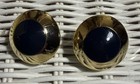 Vintage Signed St. Johns gold tone and navy blue enamel clip on earrings.  1 in. — photo 1