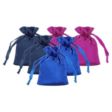 6 Pack 3 x 4 Inch Satin Bags with Drawstring, Rose Red/Blue/Dark Blue