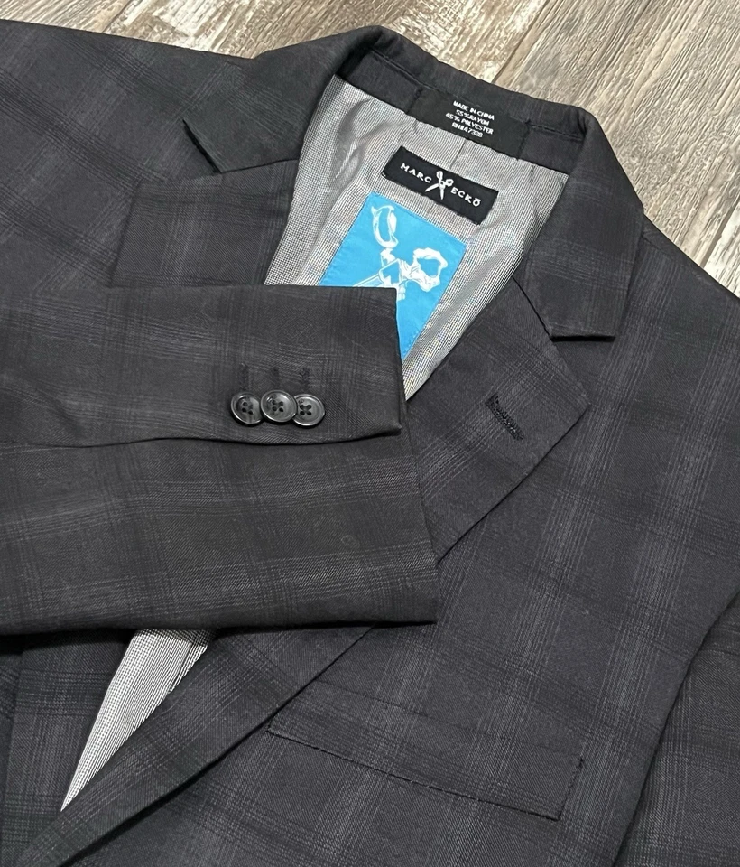 Chaqueta Blazer Abrigo Deportivo Marc Ecko Negra Gris Poliéster Mezcla Rayón 38R Foto 2 de 4