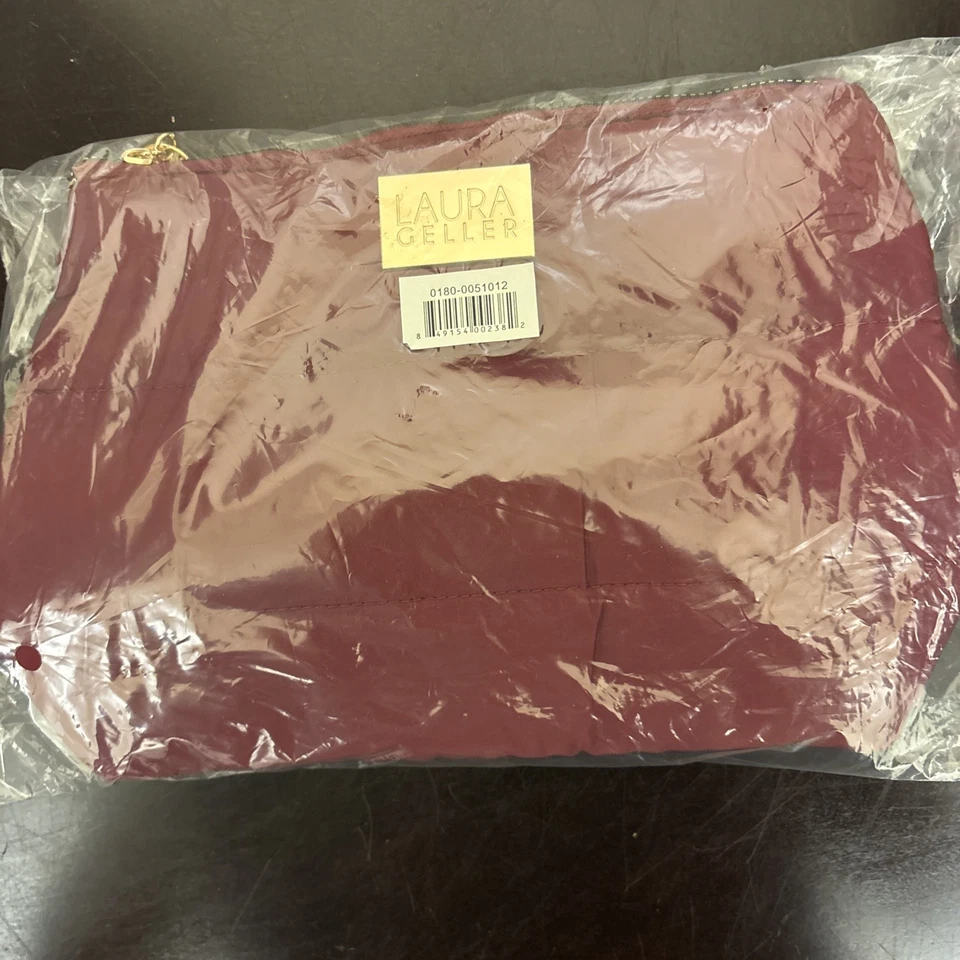 Bolsa de tocador de maquillaje de nailon acolchada Laura Geller con cremallera dorada nueva en plástico Foto 2 de 4
