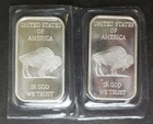 Two SilverTowne 1oz Silver Buffalo Bars in Plastic
