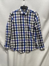 Express Men s Size Medium 15-15.5 Blue Plaid Button Up Shirt