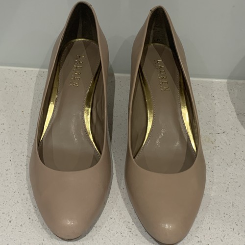 As New Ralph Lauren Pumps Heels Nude Beige Size 9 40 Leather - Picture 3 of 8