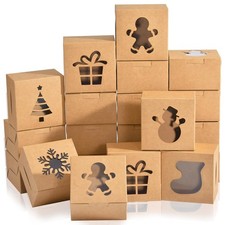 KPOSIYA 36 Pack Christmas Cookie Boxes for Gift Giving, 4x4x2.5 4x4x2.5-Brown