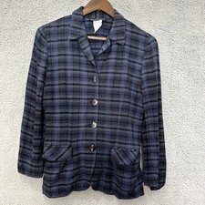 Vintage 90s Carole Little Blazer 4 Navy Plaid Preppy Dark Academia Quiet Luxury
