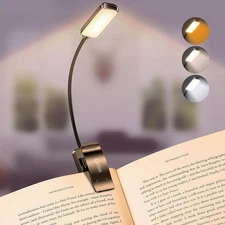 Gritin 9-LED Rechargeable Book Light with Clip, 3 Colors & Stepless Dimming