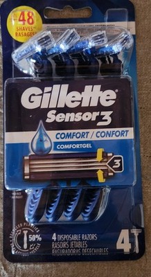 Gillette Sensor 3 Disposable Razors With Comfort Gel & 40° Pivot Head, 4 Pack