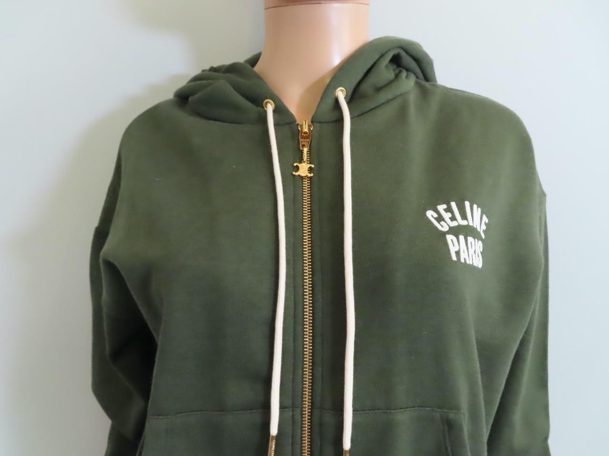 CELINE Olive Green Cream Full-Zip Hoodie Sweatshirt Size XS | eBay