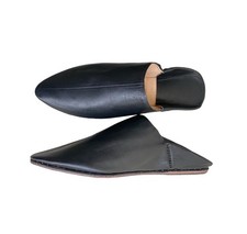 Men  s Handmade Black Genuine Leather Babouche Slippers   Moroccan Craft
