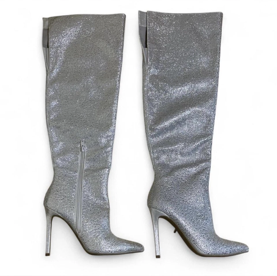 Botas de aguja hasta la rodilla I.N.C International Concepts plateadas estrás 5,5 nuevas sin etiquetas Foto 2 de 4