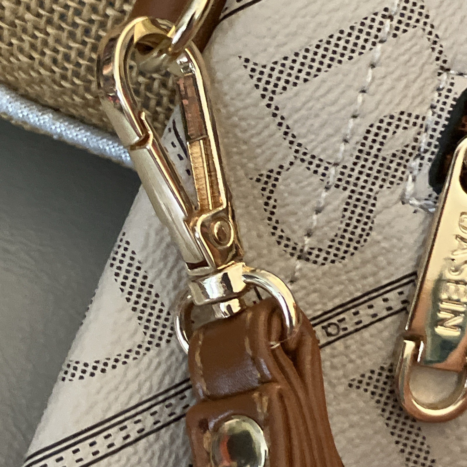 Dasein Wristlet Tan Brown & Beige Logo