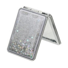 Glitter Pocket Mirror, Square Double-Sided Compact Mirror, Silver