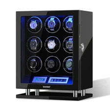 LED Fingerprint Unlock Automatic 9 Watch Winder Box Watch Display Box Case Gift
