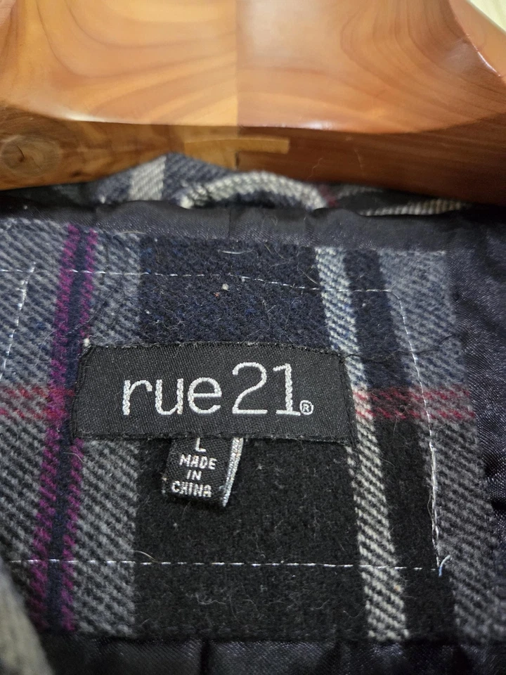Abrigo Mujer Rue21 Grande Mezcla Lana A Cuadros Doble Pecho Chaquetón Chaqueta Foto 4 de 4