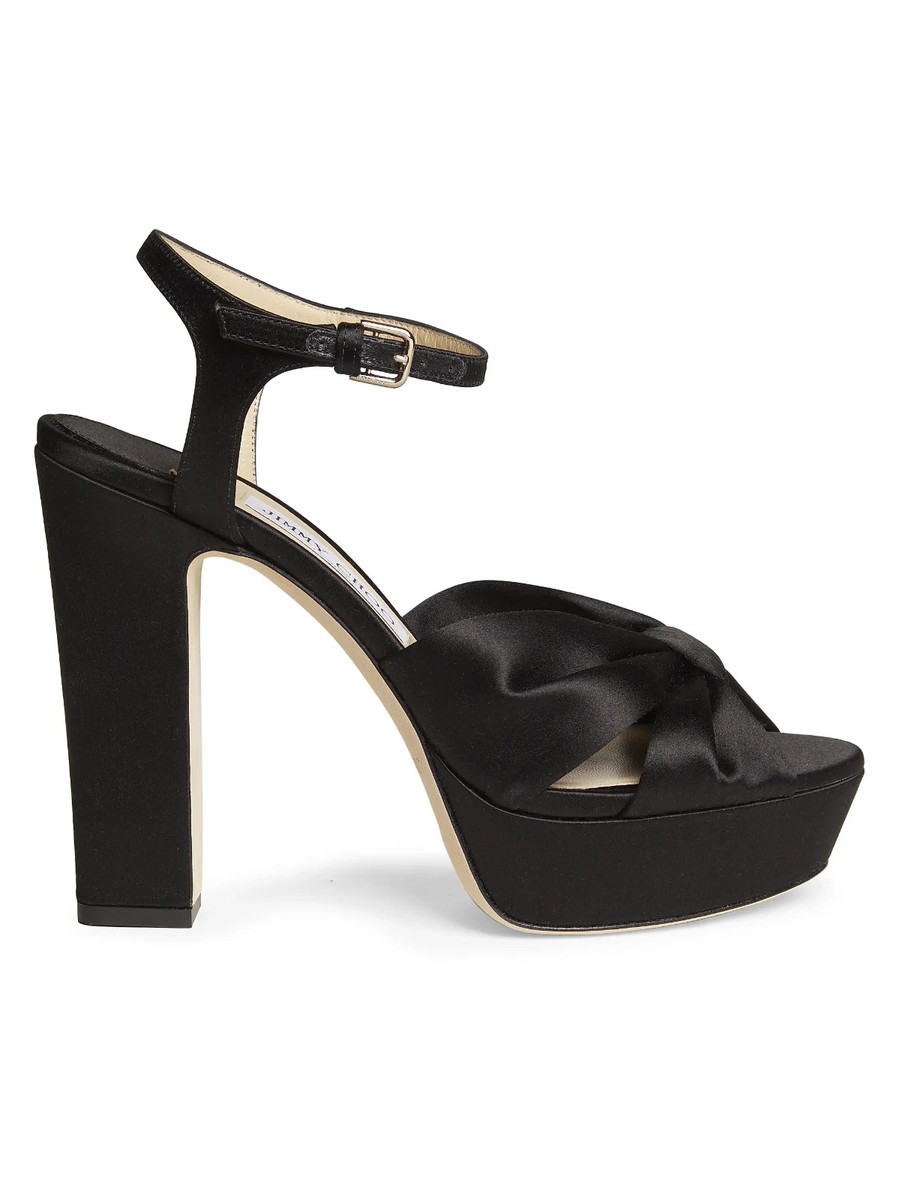 mon　JIMMY CHOO　ELLIS 120プラットフォームハイヒール JIMMY CHOO Black Heloise 120 Nnotted Satin Platform Sandals 40.5