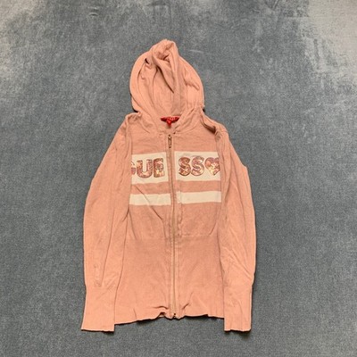 Guess Los Angeles Hoodie Girls 14 Pink Sequin Logo Knit Full Zip Everyday Wear