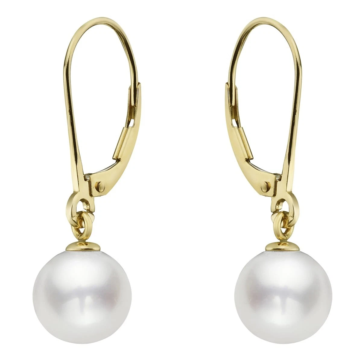14K Yellow Gold Freshwater Cultured Pearl Leverback Earrings 8-9mm AAA Women's