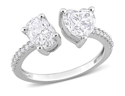 2.13 Carat (ctw) Lab-Created Oval and Heart Moissanite Ring in Sterling Silver