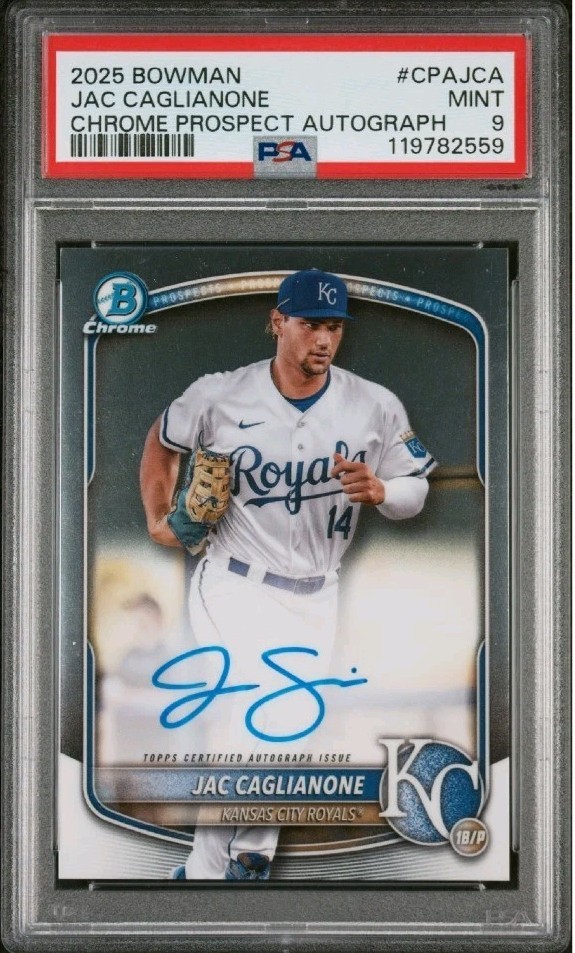 PSA 9 MINT 2025 BOWMAN CHROME PROSPECT AUTOGRAPHED Auto #CPAJCA JAC CAGLIANONE
