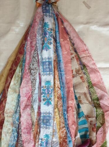 ON 12 yards Unstitched Recycled PURE Silk Sari Ribbon Yarn tassels Dull SKEINS - Picture 4 of 5
