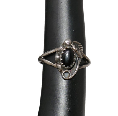 Silber Cloud SC Sterlingsilber schwarzer Onyx Cabochon Ring Größe 3,5
