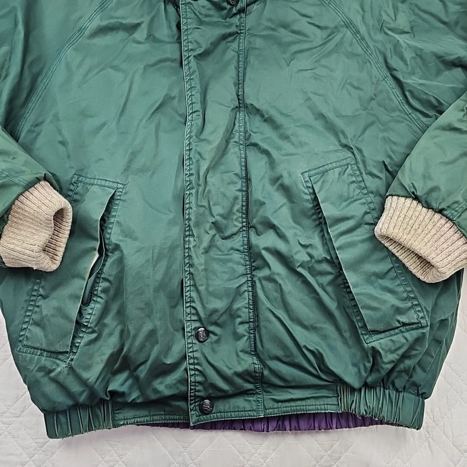 Abrigo de Colección Nautica Plumón Ganso Puffer Cuero Verde Parches Cremallera Completa Talla XL Foto 2 de 4