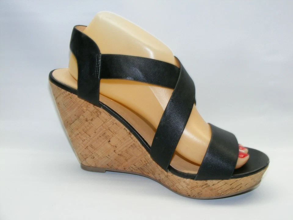 Casa de Muñecas Mujer Negro Plataforma Tacones Cuña 10 M Cuero Correa Zapatos Foto 2 de 4