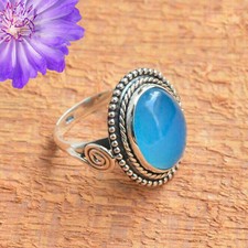Blue Chalcedony Gemstone 925 Sterling Silver Ring Handmade Jewelry Ring For Gift
