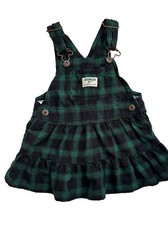 Oshkosh B'Gosh Green Plaid Skirt Overall Dress Girls Size 18M Toddler Kids