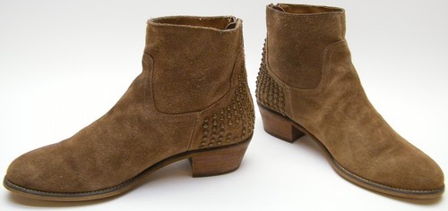 WOMENS MARC FISHER TAN BRN SUEDE LEATHER ANKEL STUDDED HEEL ZIP BOOTS SHOES 9 M - Picture 5 of 6
