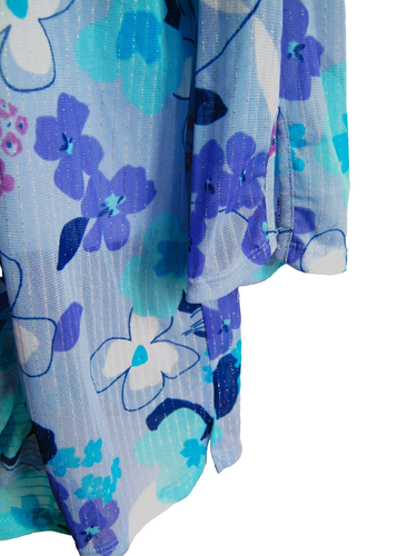NWT Michele Hope blue sheer blouse size 14 16 stretchy, glittery silver thread - Picture 3 of 9