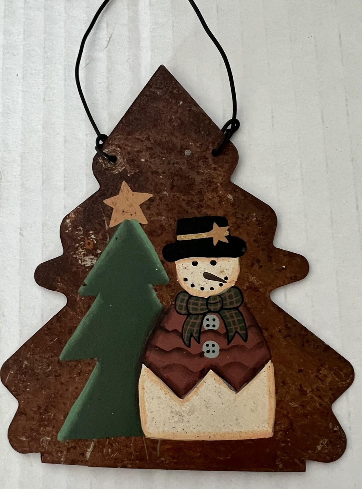 Country Rustic Tin Christmas Tree/Snowman Ornaments Crazy Mountain Wire