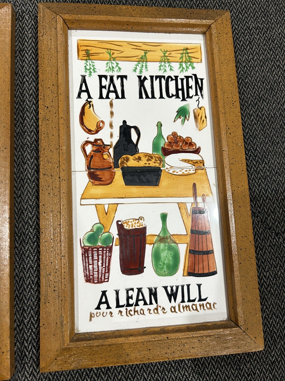 Vintage Framed Tile Wall Art Poor Richard’s Almanac Quotes eBay