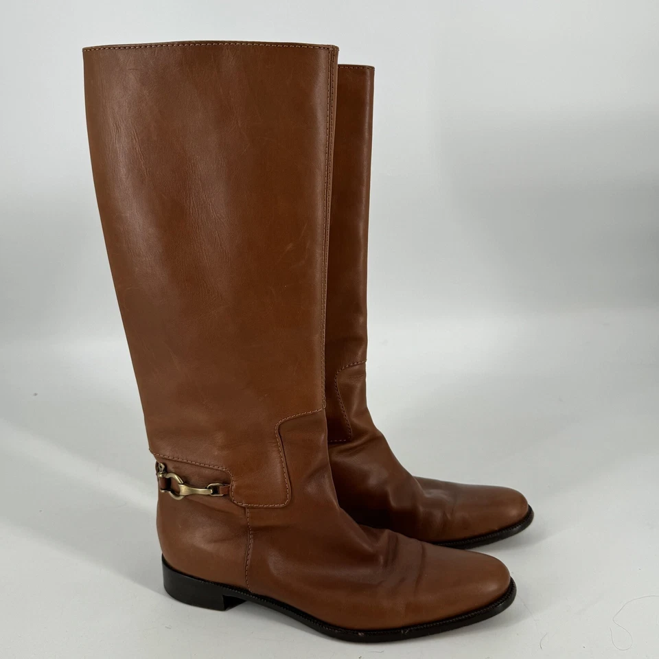 Burberry Botas Mujer’s 38 Marrón Cuero Horsebit Diseñador Tranquilo Lujo Montar Foto 2 de 4