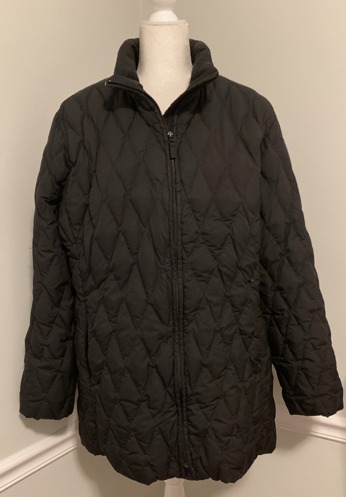 Lands End Goose Down Insulated Jacket Full Zip Quilted Black Coat Xl Zip Pockets eBay