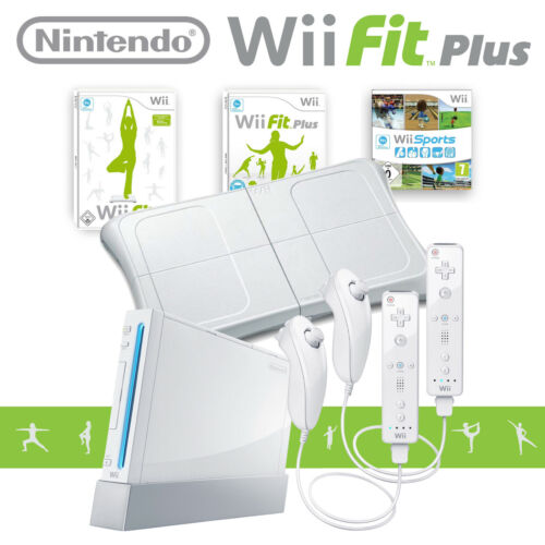 Nintendo Wii Console Sports + Balance Board Wii Fit Plus + 2x Remote & Nunchuk - Picture 1 of 12