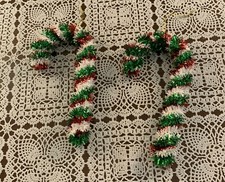 Two Tinsel Candy Cane 6 Inch Christmas Tree Ornaments Unique Nostalgic Glittery