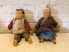 Vintage Chinese Family Generations Grandfather & Grandson Pair of Dolls