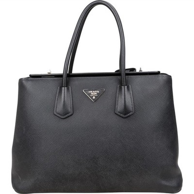 Prada Black Saffiano Leather Lux Turnlock Double Handbag Tasche