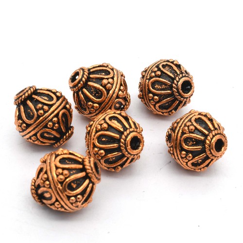 Lot De 10 Capsules (Bonnets) Pour Perles En Cuivre Bali - 9x5 Mm, Style Fleur Ancien
