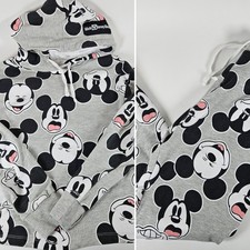 Disney Mickey Mouse Womens Matching Set Cropped Hoodie Sz M Pants Sz S AOP