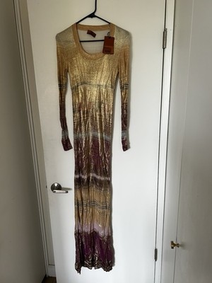 Missoni Space-Dyed Burgundy And Gold Long Sleeves Maxi Gown - Size 44 - NWT  | eBay
