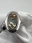 Vintage Sterling Silver Oval Abalone Shell Ring Size 4.5