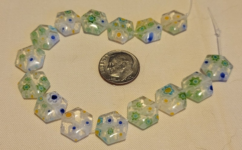 L820 12mm millefiore glass hexagon beads. will combine to save on shipping 