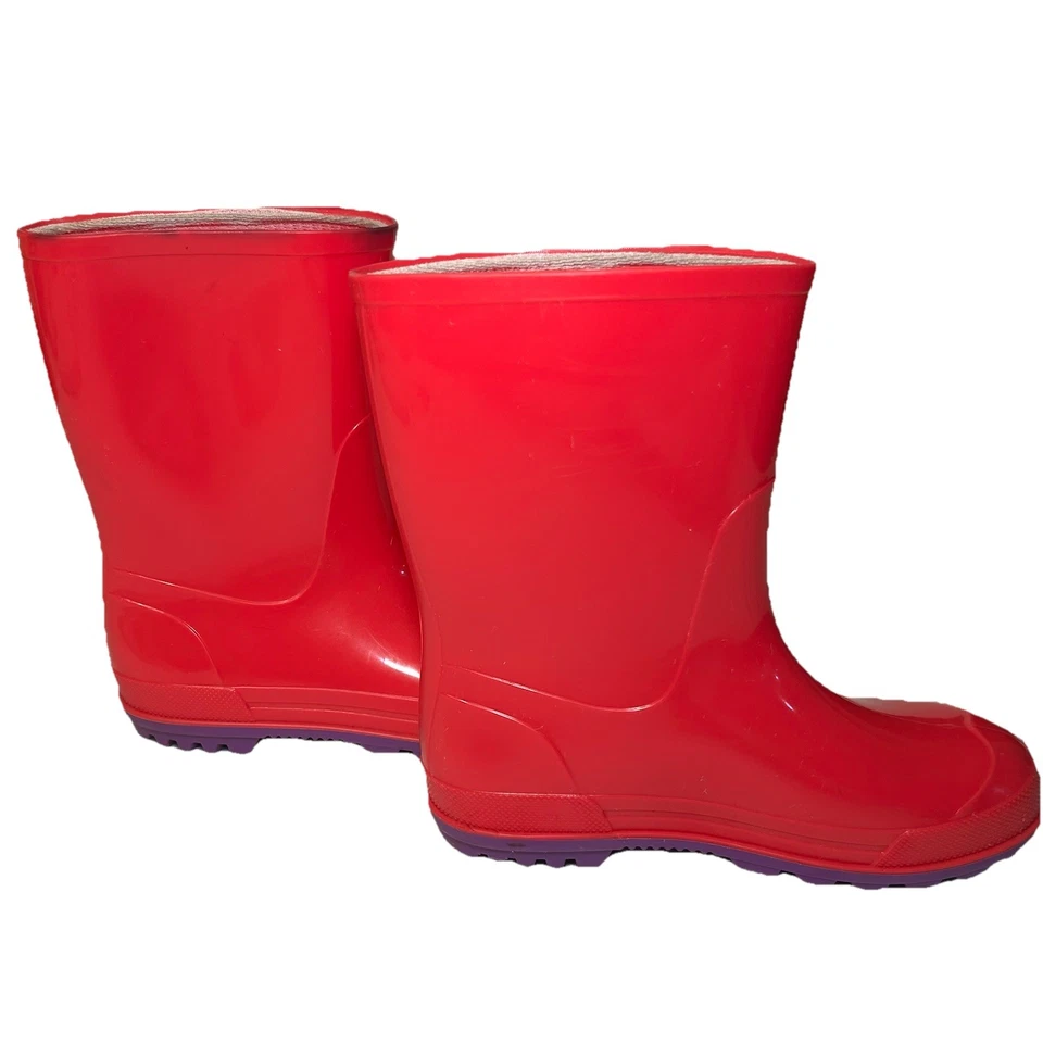 Girls Pink Rubber Rain Garden Mid Calf Pull On Boots Size 11/12 Purple Soles - Image 3 of 4