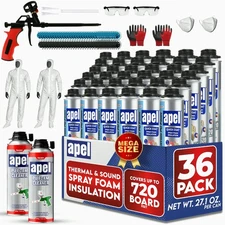 Apel Spray Foam Insulation Kit (36 x 32.80 oz./720 Bd ft) Heat and Acoustic Ins