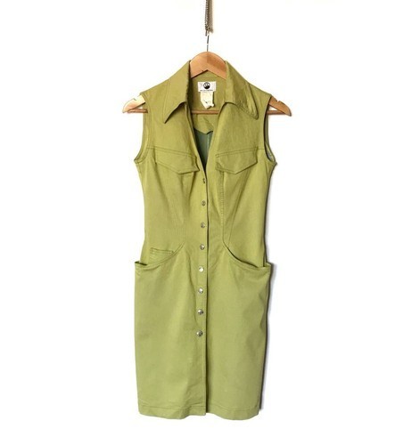 Mugler, Abito Camicia Vintage Thierry Mugler MTM Trademark Senza Maniche Snap Front S Verde
