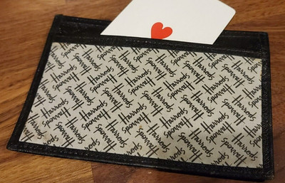 Harrods Wallet Leather Card Holder Black Logo One Side One Slot VERY NICE Gift