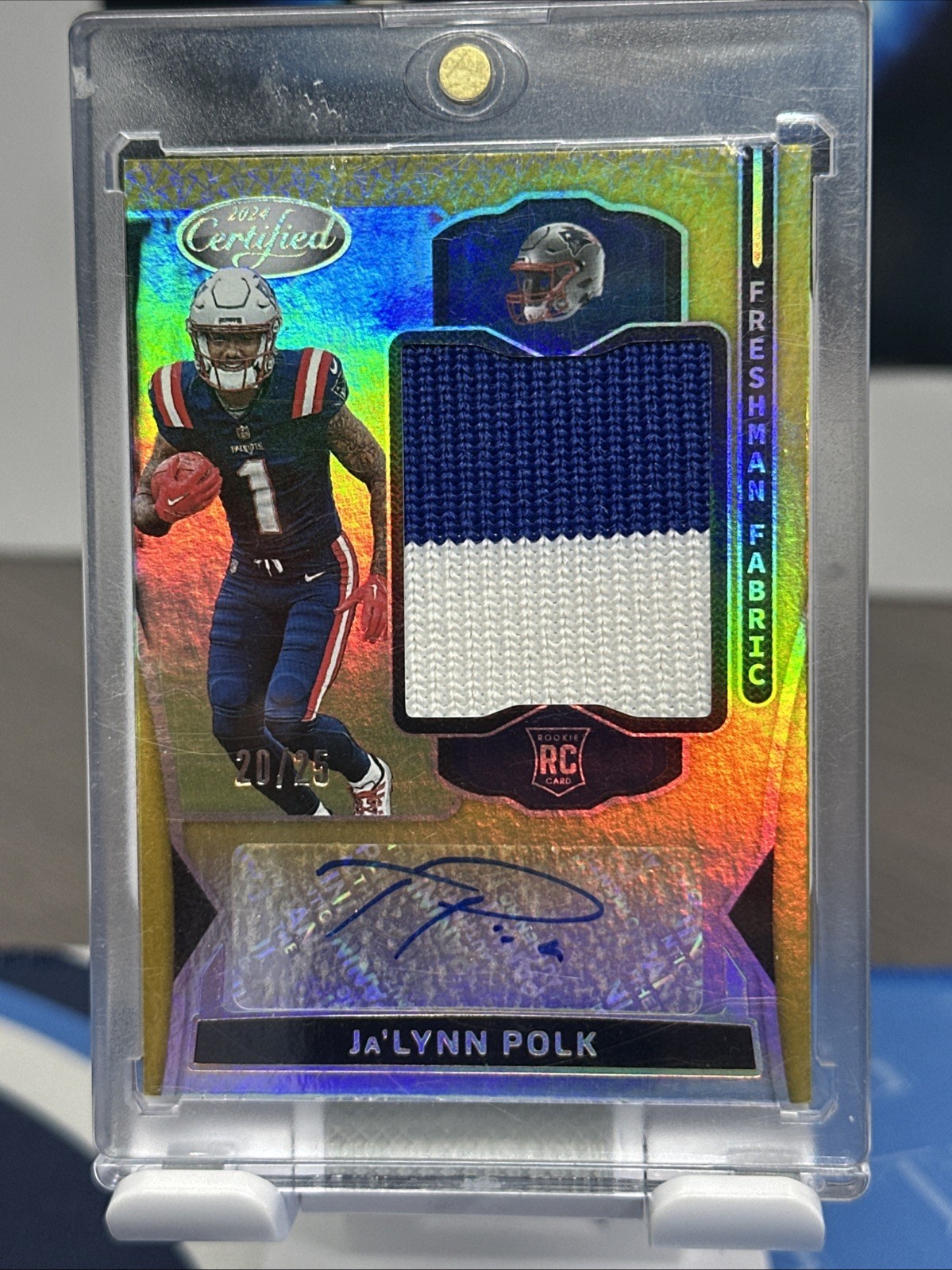 2024 Panini Certified Freshman Fabric Ja'Lynn Polk #FMS-JPK Gold /25 Rookie Auto